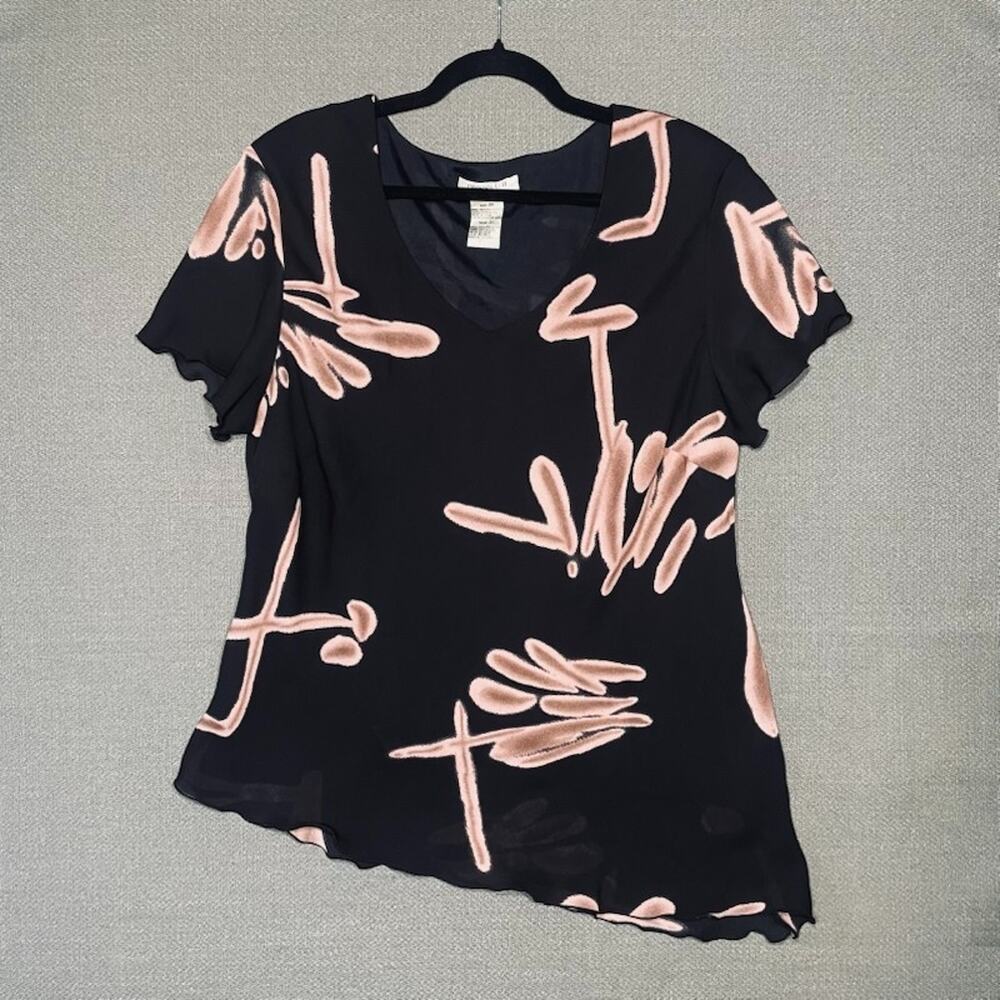 VTG Asymmetrical Hem Lined Blouse 2X with Shoulder Pads V-Neck Office Party XXL